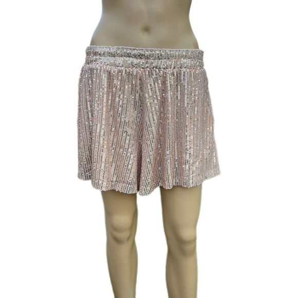 Cotton Bleu Women Gold Sequin Shorts Stretchy Waist lined Size X-Large - Picture 3 of 10